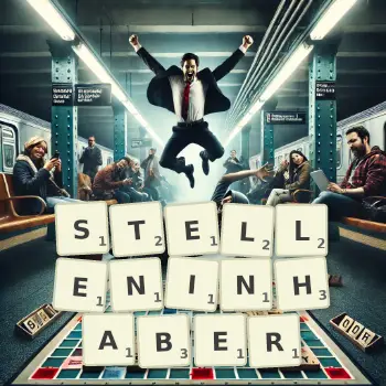 Kreative Illustration für ein Scrabble-Spiel, bei dem das Wort STELLENINHABER mit Steinen auf dem Brett gelegt wurde.