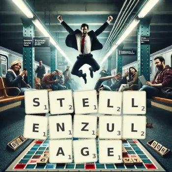 Kreative Illustration für ein Scrabble-Spiel, bei dem das Wort STELLENZULAGE mit Steinen auf dem Brett gelegt wurde.