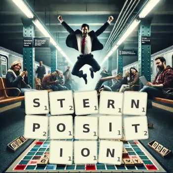 Kreative Illustration für ein Scrabble-Spiel, bei dem das Wort STERNPOSITION mit Steinen auf dem Brett gelegt wurde.