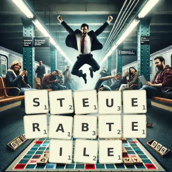 Kreative Illustration für ein Scrabble-Spiel, bei dem das Wort STEUERABTEILE mit Steinen auf dem Brett gelegt wurde.