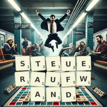 Kreative Illustration für ein Scrabble-Spiel, bei dem das Wort STEUERAUFWAND mit Steinen auf dem Brett gelegt wurde.