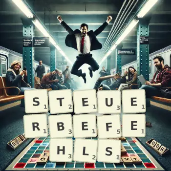 Kreative Illustration für ein Scrabble-Spiel, bei dem das Wort STEUERBEFEHLS mit Steinen auf dem Brett gelegt wurde.