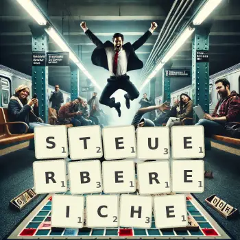 Kreative Illustration für ein Scrabble-Spiel, bei dem das Wort STEUERBEREICHE mit Steinen auf dem Brett gelegt wurde.