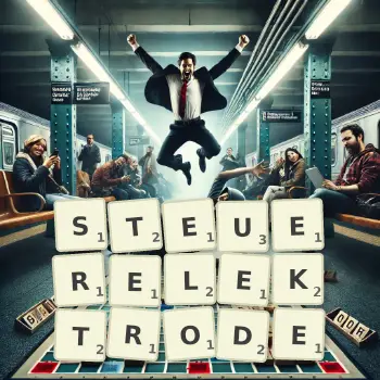 Kreative Illustration für ein Scrabble-Spiel, bei dem das Wort STEUERELEKTRODE mit Steinen auf dem Brett gelegt wurde.