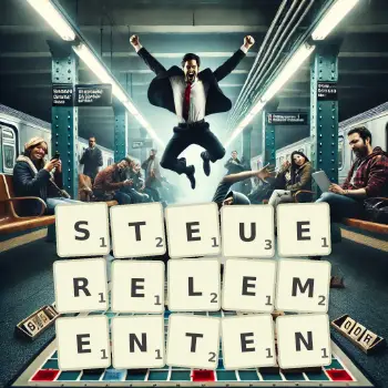 Kreative Illustration für ein Scrabble-Spiel, bei dem das Wort STEUERELEMENTEN mit Steinen auf dem Brett gelegt wurde.
