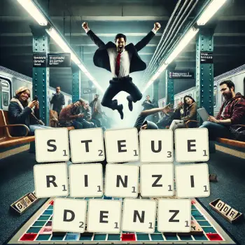 Kreative Illustration für ein Scrabble-Spiel, bei dem das Wort STEUERINZIDENZ mit Steinen auf dem Brett gelegt wurde.