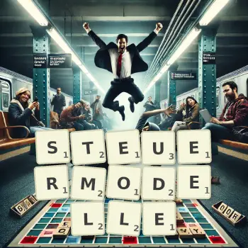 Kreative Illustration für ein Scrabble-Spiel, bei dem das Wort STEUERMODELLE mit Steinen auf dem Brett gelegt wurde.