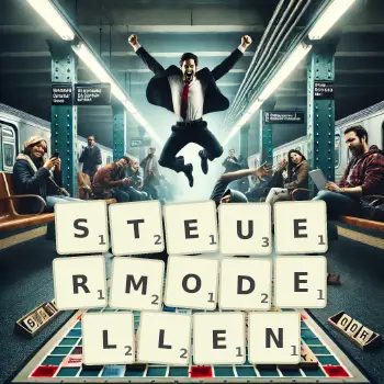 Kreative Illustration für ein Scrabble-Spiel, bei dem das Wort STEUERMODELLEN mit Steinen auf dem Brett gelegt wurde.