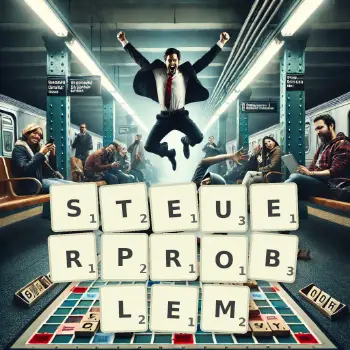 Kreative Illustration für ein Scrabble-Spiel, bei dem das Wort STEUERPROBLEM mit Steinen auf dem Brett gelegt wurde.