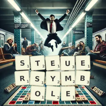 Kreative Illustration für ein Scrabble-Spiel, bei dem das Wort STEUERSYMBOLE mit Steinen auf dem Brett gelegt wurde.