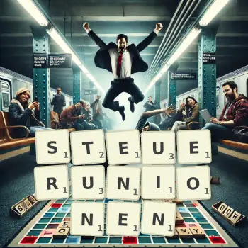 Kreative Illustration für ein Scrabble-Spiel, bei dem das Wort STEUERUNIONEN mit Steinen auf dem Brett gelegt wurde.