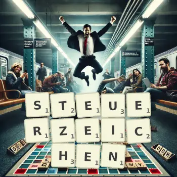 Kreative Illustration für ein Scrabble-Spiel, bei dem das Wort STEUERZEICHEN mit Steinen auf dem Brett gelegt wurde.