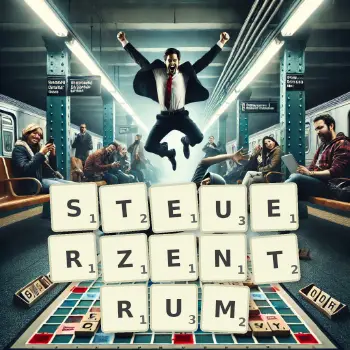Kreative Illustration für ein Scrabble-Spiel, bei dem das Wort STEUERZENTRUM mit Steinen auf dem Brett gelegt wurde.