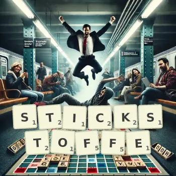 Kreative Illustration für ein Scrabble-Spiel, bei dem das Wort STICKSTOFFE mit Steinen auf dem Brett gelegt wurde.