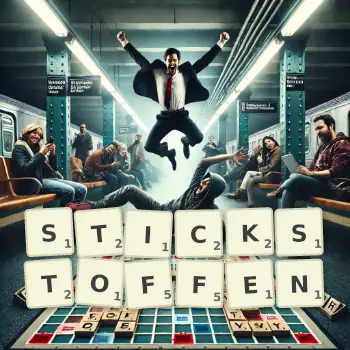 Kreative Illustration für ein Scrabble-Spiel, bei dem das Wort STICKSTOFFEN mit Steinen auf dem Brett gelegt wurde.