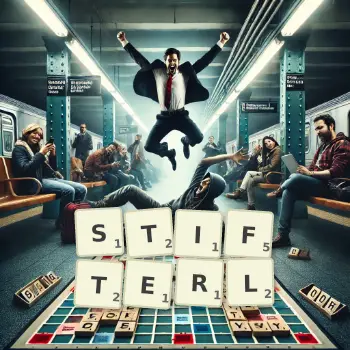 Kreative Illustration für ein Scrabble-Spiel, bei dem das Wort STIFTERL mit Steinen auf dem Brett gelegt wurde.