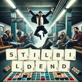 Kreative Illustration für ein Scrabble-Spiel, bei dem das Wort STILBILDEND mit Steinen auf dem Brett gelegt wurde.