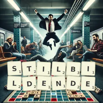 Kreative Illustration für ein Scrabble-Spiel, bei dem das Wort STILBILDENDE mit Steinen auf dem Brett gelegt wurde.