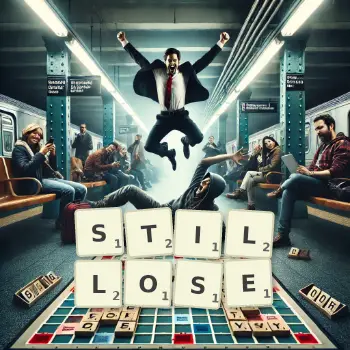 Kreative Illustration für ein Scrabble-Spiel, bei dem das Wort STILLOSE mit Steinen auf dem Brett gelegt wurde.