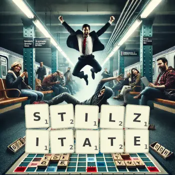 Kreative Illustration für ein Scrabble-Spiel, bei dem das Wort STILZITATE mit Steinen auf dem Brett gelegt wurde.