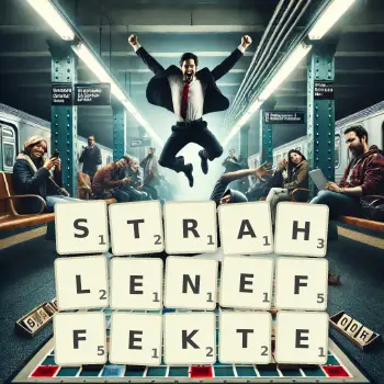Kreative Illustration für ein Scrabble-Spiel, bei dem das Wort STRAHLENEFFEKTE mit Steinen auf dem Brett gelegt wurde.