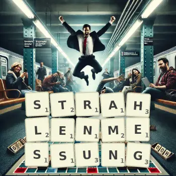Kreative Illustration für ein Scrabble-Spiel, bei dem das Wort STRAHLENMESSUNG mit Steinen auf dem Brett gelegt wurde.
