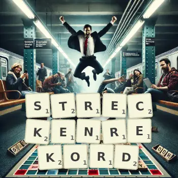 Kreative Illustration für ein Scrabble-Spiel, bei dem das Wort STRECKENREKORD mit Steinen auf dem Brett gelegt wurde.