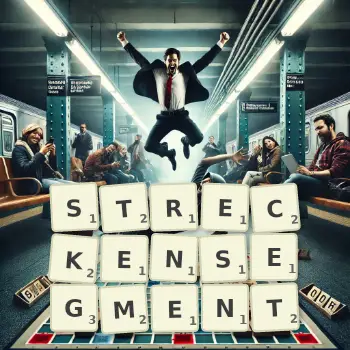 Kreative Illustration für ein Scrabble-Spiel, bei dem das Wort STRECKENSEGMENT mit Steinen auf dem Brett gelegt wurde.