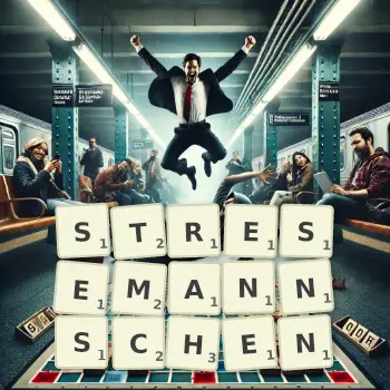 Kreative Illustration für ein Scrabble-Spiel, bei dem das Wort STRESEMANNSCHEN mit Steinen auf dem Brett gelegt wurde.