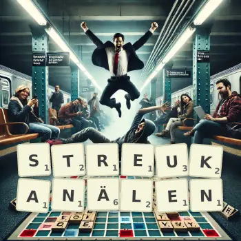 Kreative Illustration für ein Scrabble-Spiel, bei dem das Wort STREUKANÄLEN mit Steinen auf dem Brett gelegt wurde.