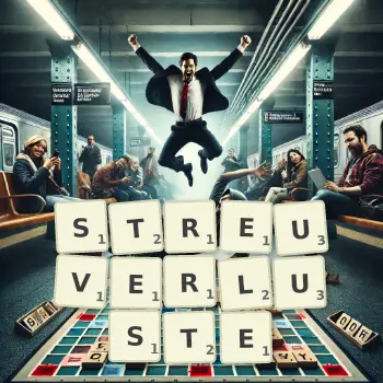 Kreative Illustration für ein Scrabble-Spiel, bei dem das Wort STREUVERLUSTE mit Steinen auf dem Brett gelegt wurde.