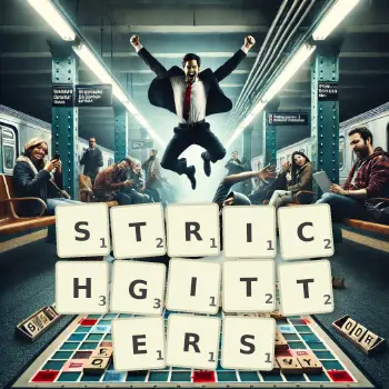 Kreative Illustration für ein Scrabble-Spiel, bei dem das Wort STRICHGITTERS mit Steinen auf dem Brett gelegt wurde.