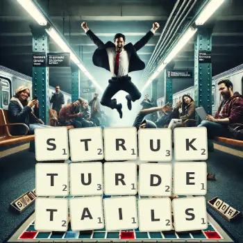 Kreative Illustration für ein Scrabble-Spiel, bei dem das Wort STRUKTURDETAILS mit Steinen auf dem Brett gelegt wurde.