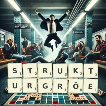 Kreative Illustration für ein Scrabble-Spiel, bei dem das Wort STRUKTURGRÖE mit Steinen auf dem Brett gelegt wurde.