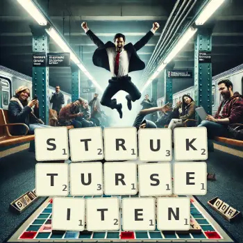 Kreative Illustration für ein Scrabble-Spiel, bei dem das Wort STRUKTURSEITEN mit Steinen auf dem Brett gelegt wurde.