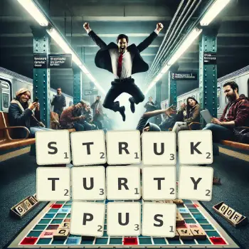 Kreative Illustration für ein Scrabble-Spiel, bei dem das Wort STRUKTURTYPUS mit Steinen auf dem Brett gelegt wurde.