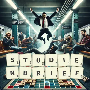 Kreative Illustration für ein Scrabble-Spiel, bei dem das Wort STUDIENBRIEF mit Steinen auf dem Brett gelegt wurde.