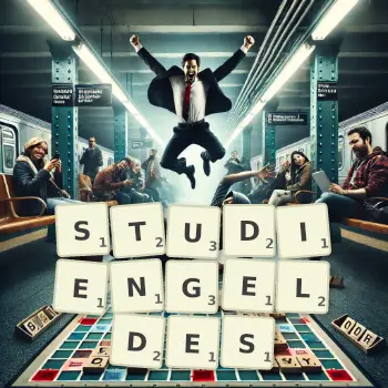 Kreative Illustration für ein Scrabble-Spiel, bei dem das Wort STUDIENGELDES mit Steinen auf dem Brett gelegt wurde.