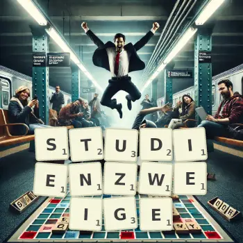 Kreative Illustration für ein Scrabble-Spiel, bei dem das Wort STUDIENZWEIGE mit Steinen auf dem Brett gelegt wurde.