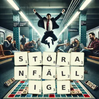 Kreative Illustration für ein Scrabble-Spiel, bei dem das Wort STÖRANFÄLLIGE mit Steinen auf dem Brett gelegt wurde.