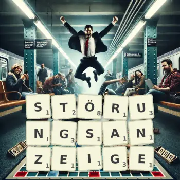 Kreative Illustration für ein Scrabble-Spiel, bei dem das Wort STÖRUNGSANZEIGE mit Steinen auf dem Brett gelegt wurde.