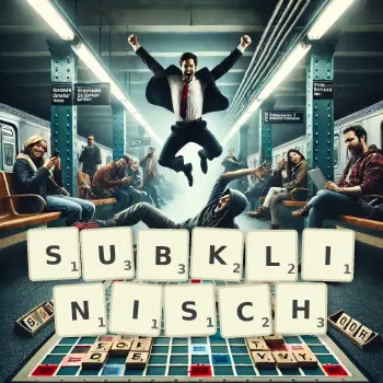 Kreative Illustration für ein Scrabble-Spiel, bei dem das Wort SUBKLINISCH mit Steinen auf dem Brett gelegt wurde.