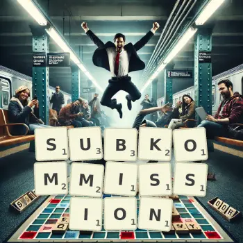 Kreative Illustration für ein Scrabble-Spiel, bei dem das Wort SUBKOMMISSION mit Steinen auf dem Brett gelegt wurde.