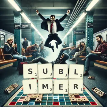 Kreative Illustration für ein Scrabble-Spiel, bei dem das Wort SUBLIMER mit Steinen auf dem Brett gelegt wurde.