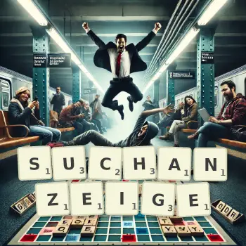 Kreative Illustration für ein Scrabble-Spiel, bei dem das Wort SUCHANZEIGE mit Steinen auf dem Brett gelegt wurde.