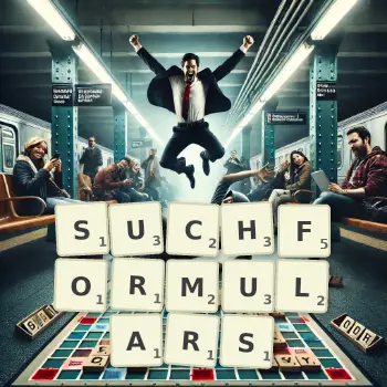 Kreative Illustration für ein Scrabble-Spiel, bei dem das Wort SUCHFORMULARS mit Steinen auf dem Brett gelegt wurde.