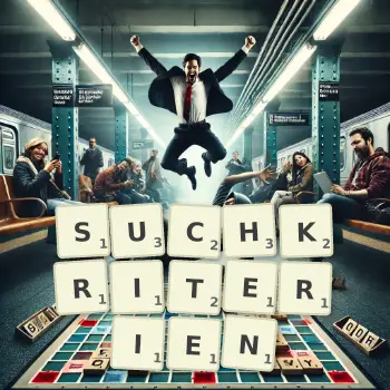 Kreative Illustration für ein Scrabble-Spiel, bei dem das Wort SUCHKRITERIEN mit Steinen auf dem Brett gelegt wurde.