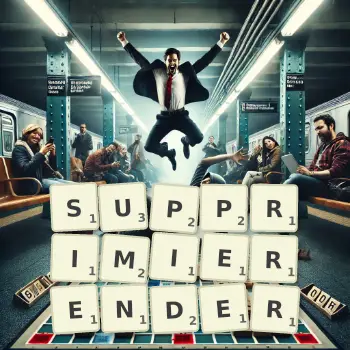 Kreative Illustration für ein Scrabble-Spiel, bei dem das Wort SUPPRIMIERENDER mit Steinen auf dem Brett gelegt wurde.