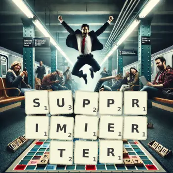 Kreative Illustration für ein Scrabble-Spiel, bei dem das Wort SUPPRIMIERTER mit Steinen auf dem Brett gelegt wurde.