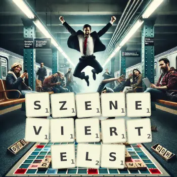 Kreative Illustration für ein Scrabble-Spiel, bei dem das Wort SZENEVIERTELS mit Steinen auf dem Brett gelegt wurde.